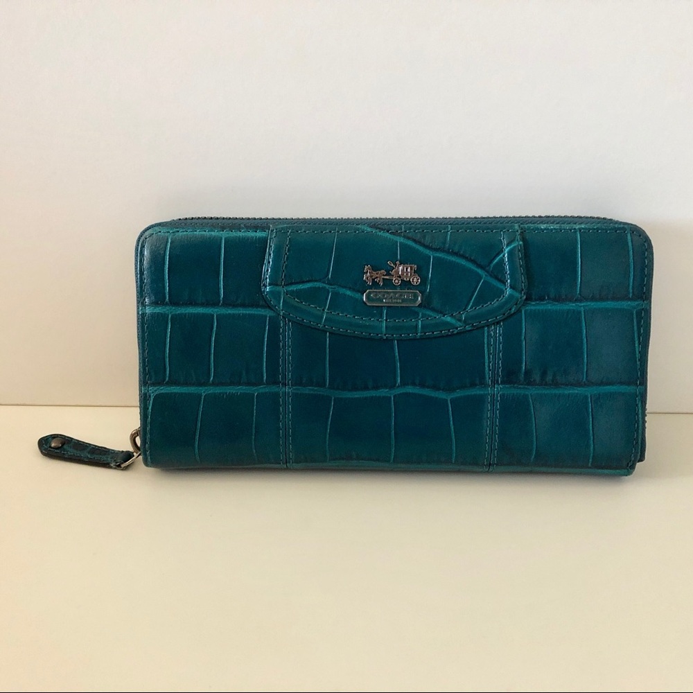 Coach Madison Embossed Croc Accordion Zip Wallet